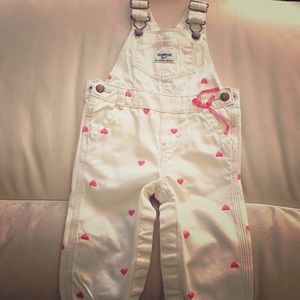 Osh Kosh Beige with pink heart overalls